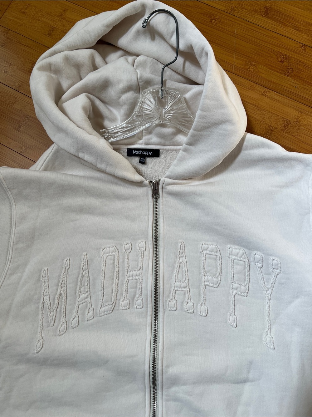 EUC Madhappy White Cream Zip Hoodie French Terry Embroidered XXL